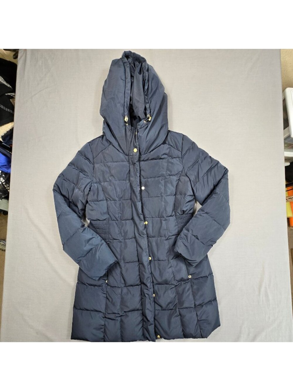 Cole Haan Signature Womens Medium Hooded Down Jacket Navy Quilted Winter Coat
